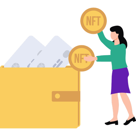 Businesswoman is saving money in crypto wallet  Illustration