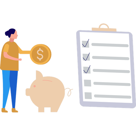 Businesswoman is saving money in piggy bank  Illustration