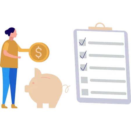 Businesswoman is saving money in piggy bank  Illustration