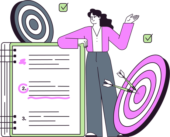 Businesswoman is scheduling business targets  Illustration