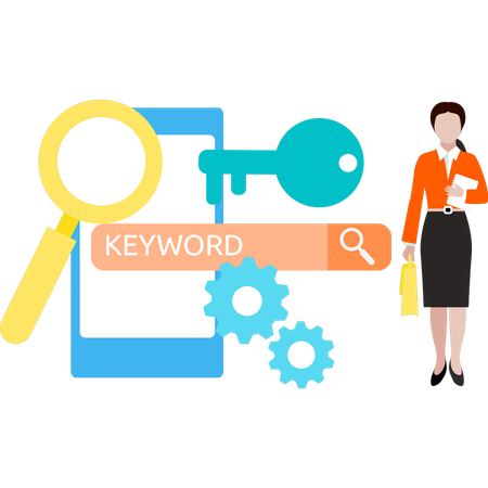 Businesswoman is searching keyword  Illustration