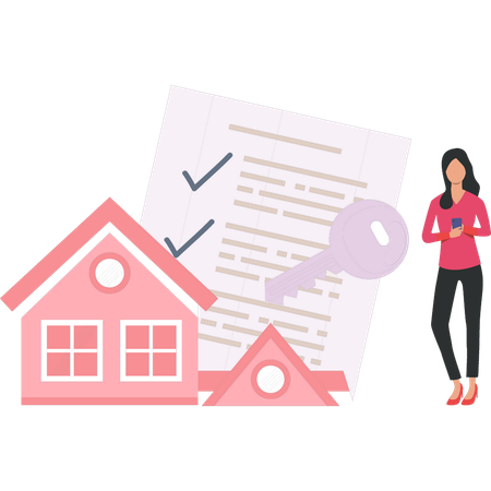 Businesswoman is signing home contract  Illustration