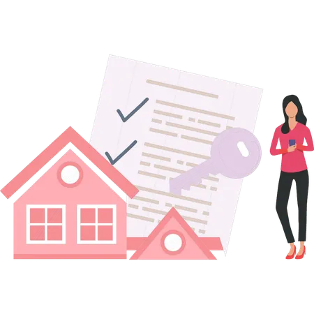 Businesswoman is signing home contract  Illustration