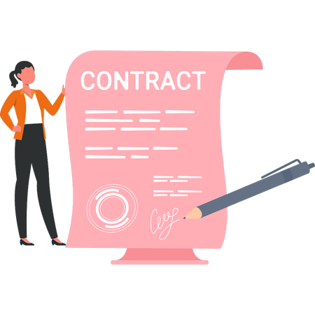 Businesswoman is signing partnership contract  Illustration