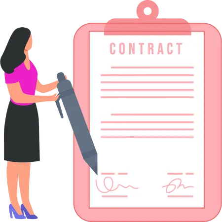 Businesswoman is signing partnership contract  Illustration