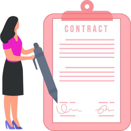 Businesswoman is signing partnership contract  Illustration