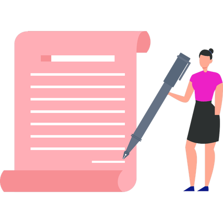 Businesswoman is signing partnership contract  Illustration