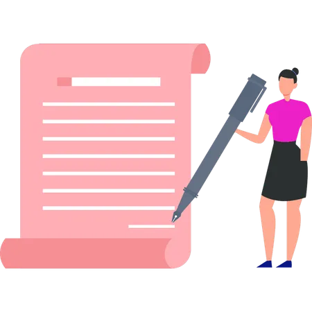 Businesswoman is signing partnership contract  Illustration