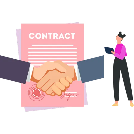 Businesswoman is signs a  business contract  Illustration