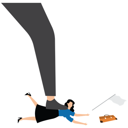 Businesswoman is trampled under a huge foot  Illustration