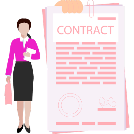 Businesswoman is verifying business contract  Illustration