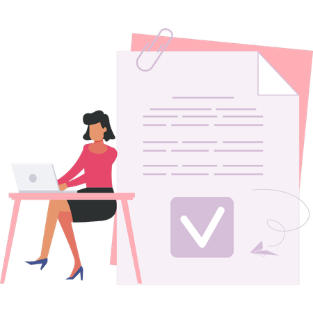 Businesswoman is verifying business contract  Illustration