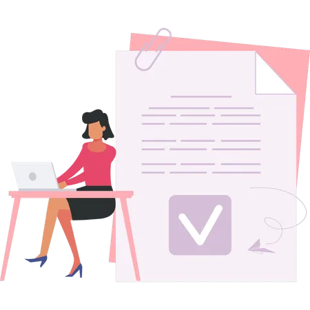 Businesswoman Is Verifying Business Contract Illustration