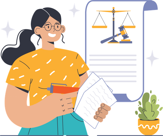 Businesswoman is viewing at legal documents  Illustration