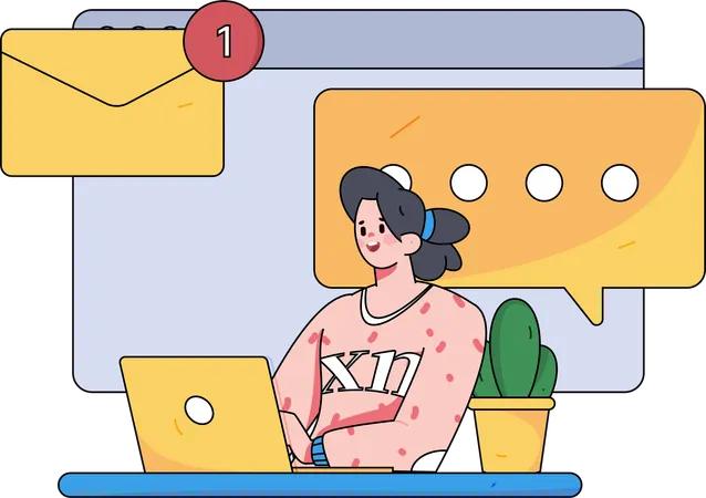 Businesswoman is viewing at unread email  Illustration