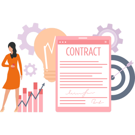 Businesswoman is viewing business contract  Illustration