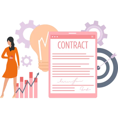 Businesswoman is viewing business contract  Illustration