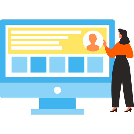 Businesswoman is viewing her profile  Illustration