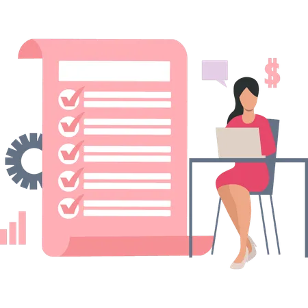 Businesswoman is viewing the task list  Illustration