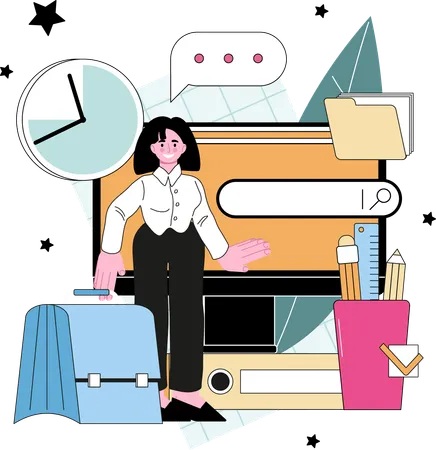 Businesswoman is web searching  Illustration