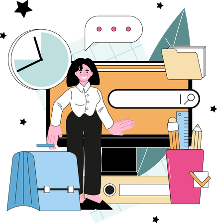 Businesswoman is web searching  Illustration