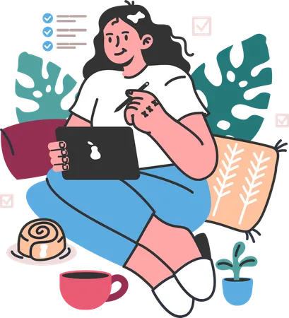 Businesswoman is working from home remotely  Illustration