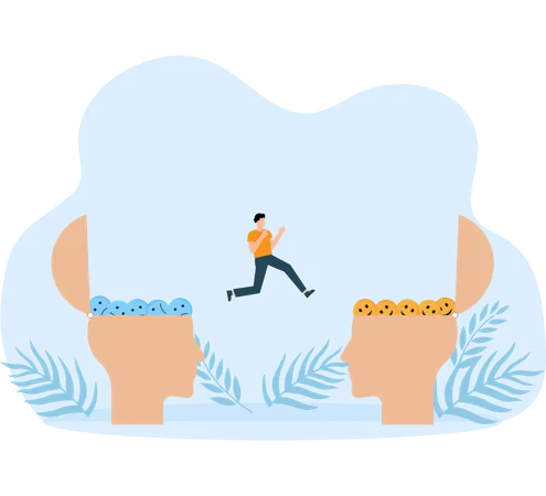 Businesswoman jump over from unhappy to happy emoticon  Illustration
