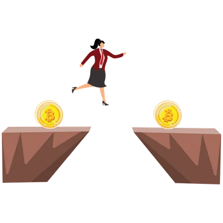 Businesswoman jumping Bitcoin  Illustration