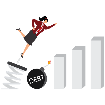 Businesswoman jumping debt  Illustration