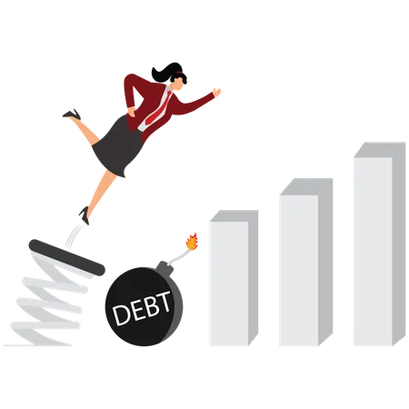 Businesswoman jumping debt  Illustration