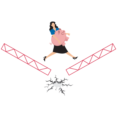 Businesswoman jumping financial hurdles  Illustration