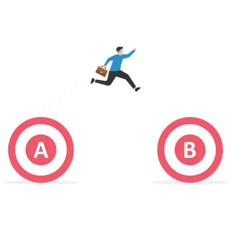 Businesswoman jumping from A to B target  Illustration