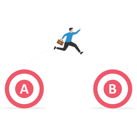 Businesswoman jumping from A to B target  Illustration