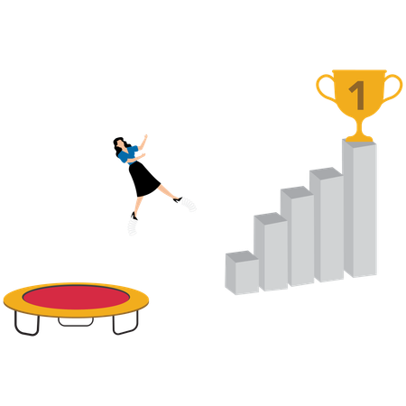 Businesswoman jumping high to achieve success  Illustration