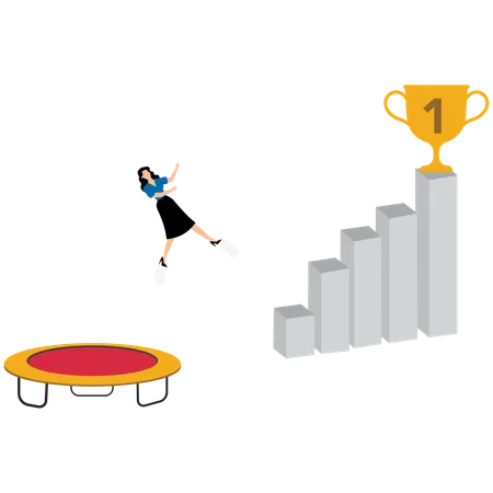 Businesswoman jumping high to achieve success  Illustration