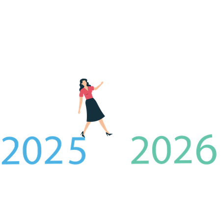 Businesswoman jumping into future  Illustration