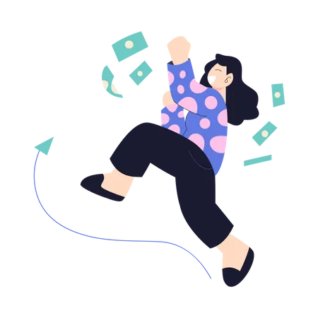 Businesswoman jumping on business profit  Illustration