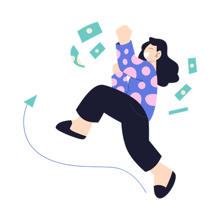 Businesswoman jumping on business profit  Illustration