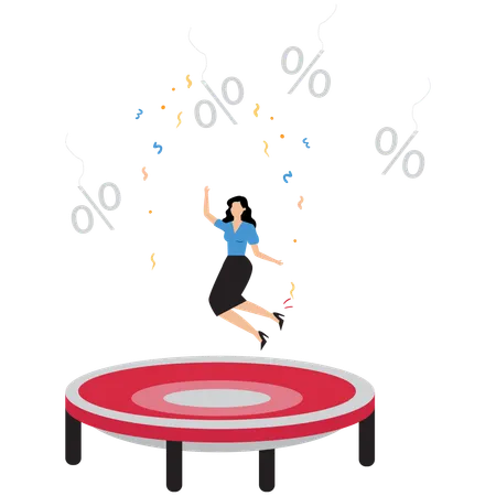 Businesswoman jumping on trampoline  Illustration