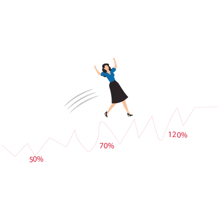 Businesswoman jumping over rise graph  Illustration