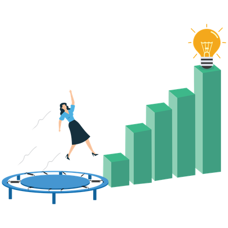 Businesswoman Jumping Towards Success and Growth  Illustration