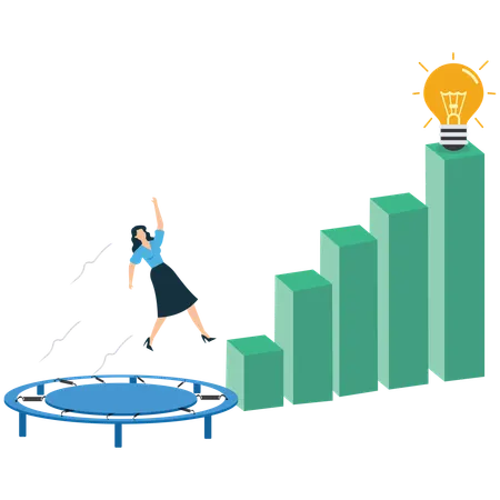 Businesswoman Jumping Towards Success and Growth  Illustration