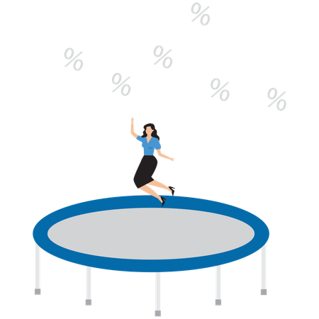 Businesswoman jumping with interest rate  Illustration