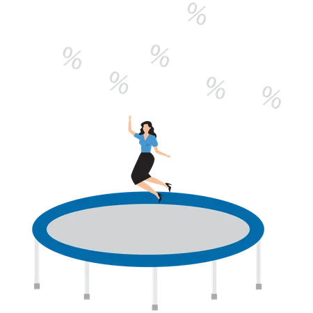 Businesswoman jumping with interest rate  Illustration