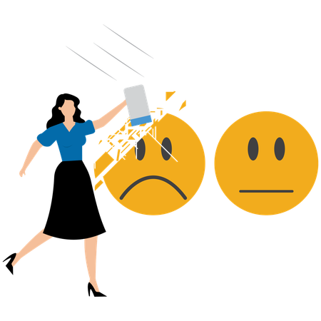Businesswoman kick off sad and negative emotion face  Illustration