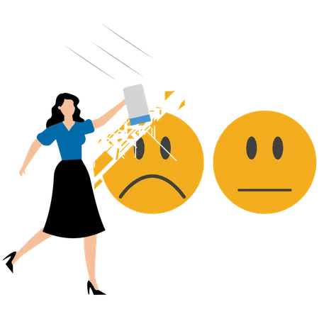 Businesswoman kick off sad and negative emotion face  Illustration