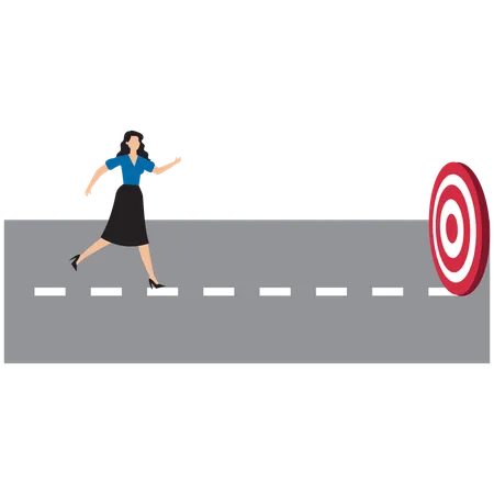 Businesswoman leads way towards business goals  Illustration