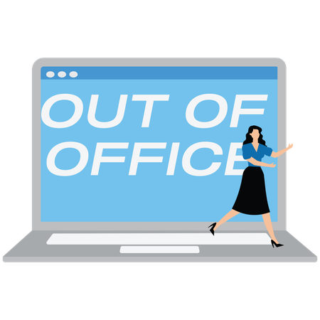 Businesswoman leave out of office message on computer laptop  Illustration