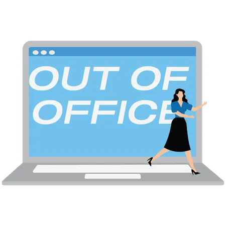 Businesswoman leave out of office message on computer laptop  Illustration