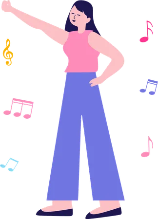 音楽を聴くビジネスウーマン  イラスト